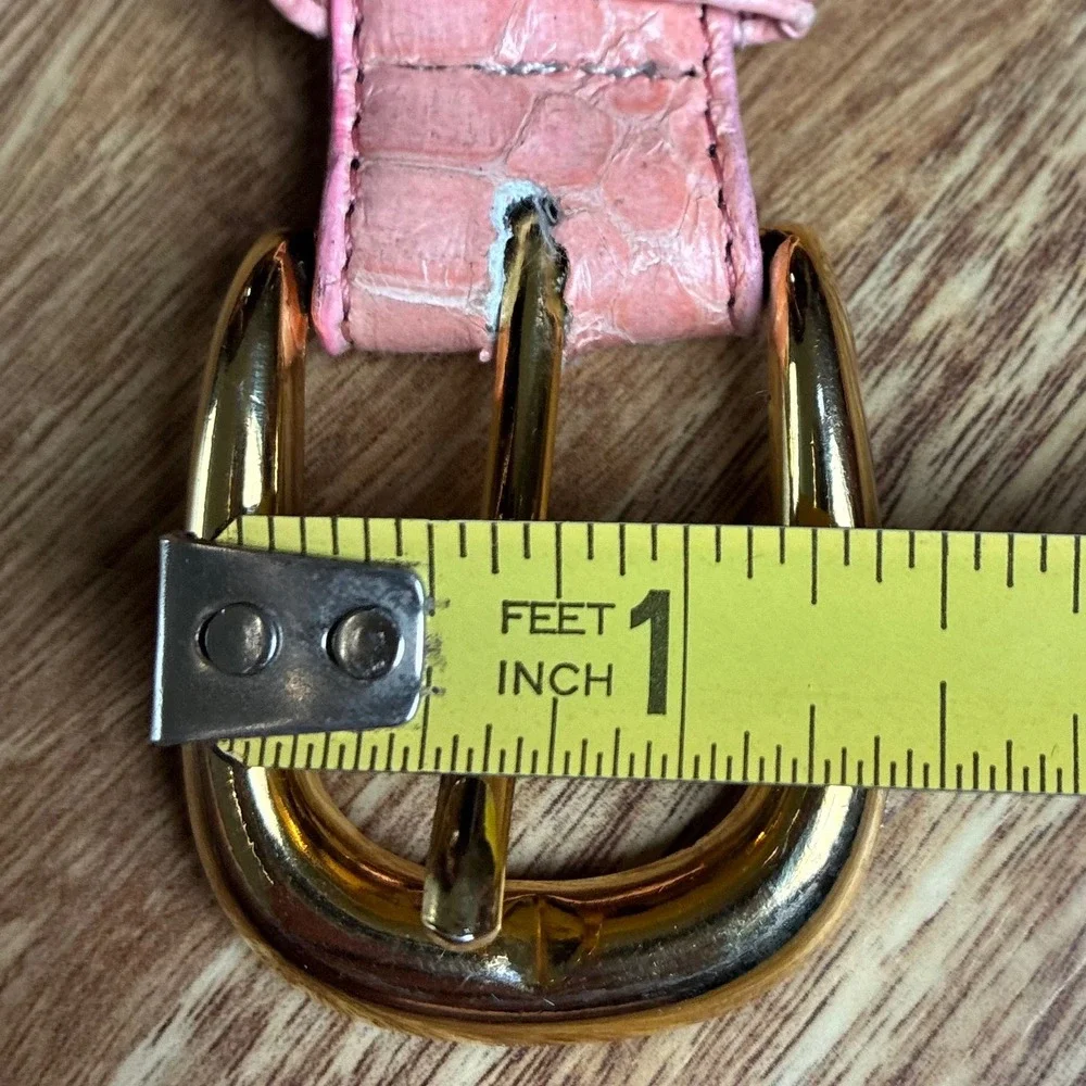 Vtg Pink Genuine Snakeskin Skinny Belt Gold Buckle Large Exotic Reptile Leather